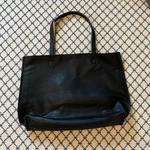 Black faux leather tote bag